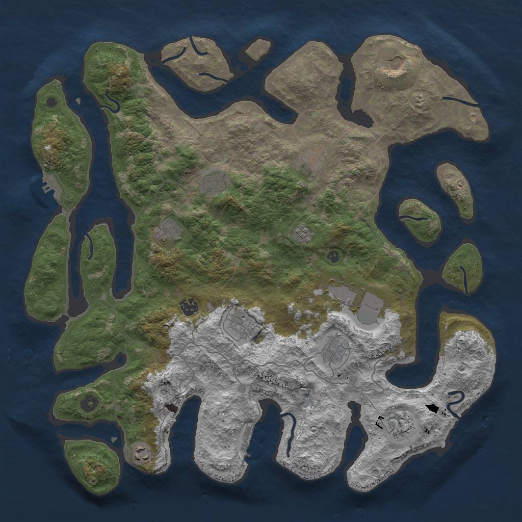 Rust Map: Procedural Map, Size: 4500, Seed: 500777372, 16 Monuments