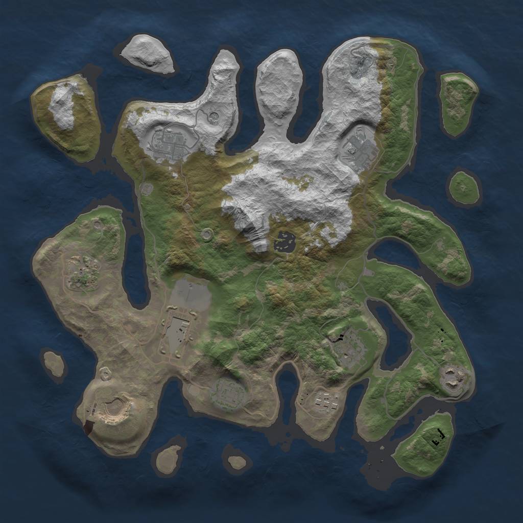 Rust Map: Barren, Size: 3500, Seed: 1316510279, 13 Monuments