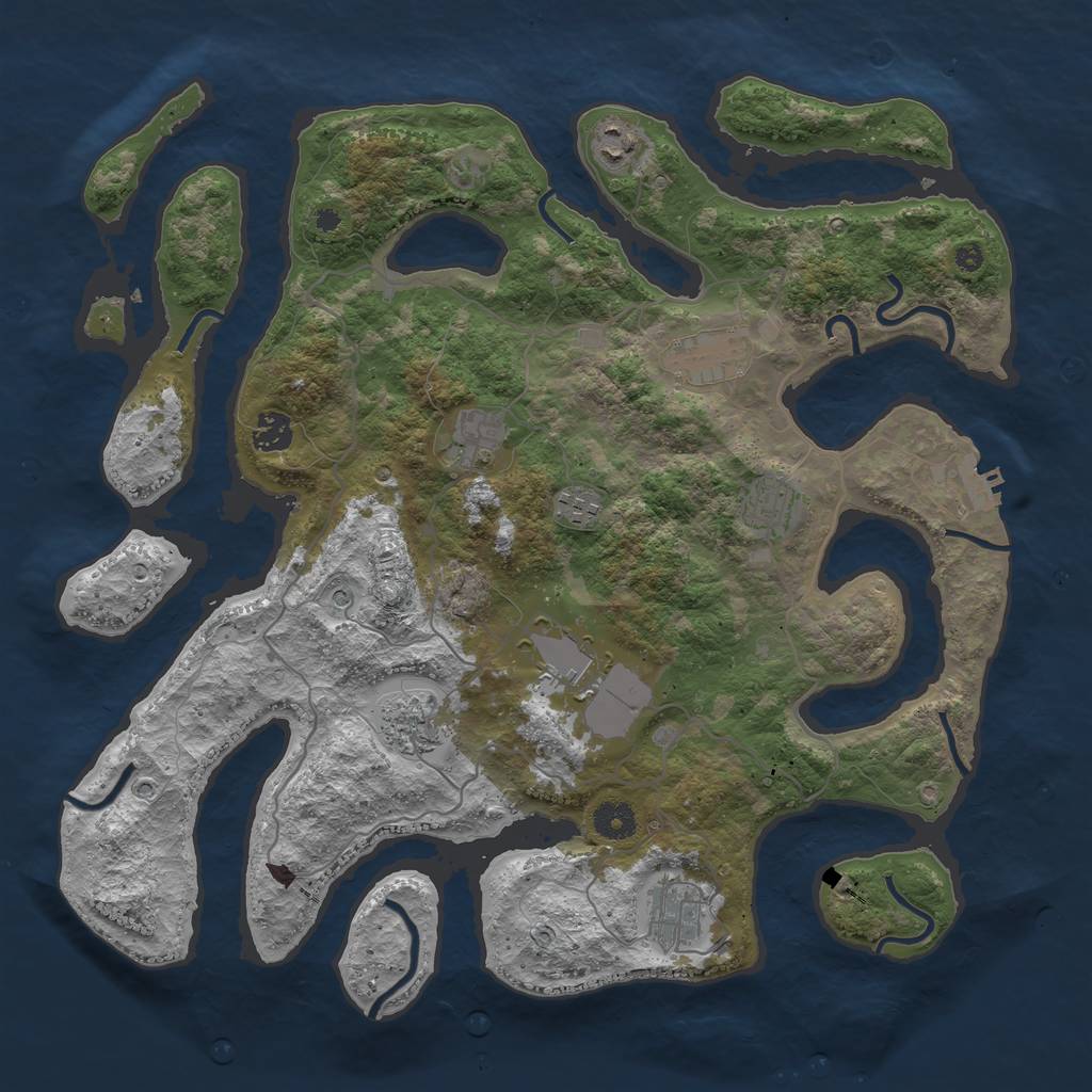 Rust Map: Procedural Map, Size: 4000, Seed: 128543234, 13 Monuments