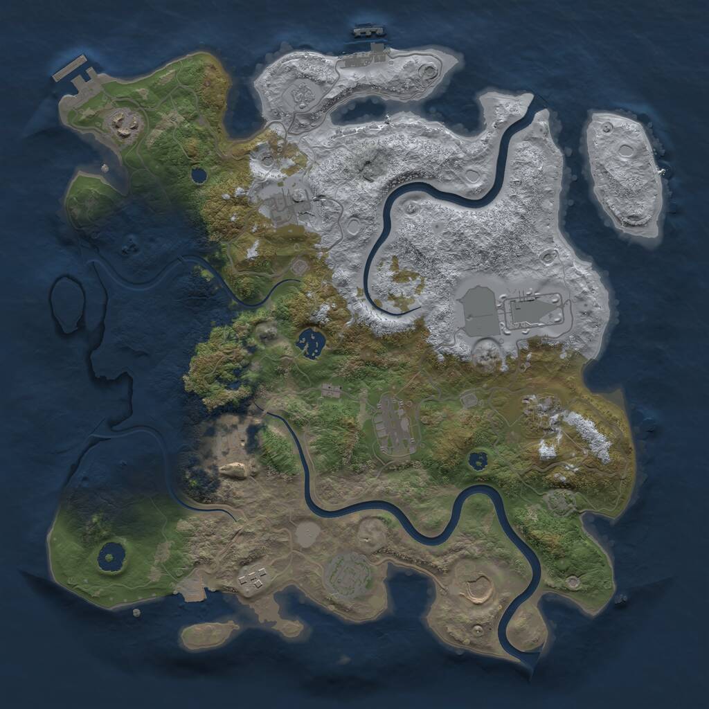 Rust Map: Procedural Map, Size: 3750, Seed: 914059, 16 Monuments