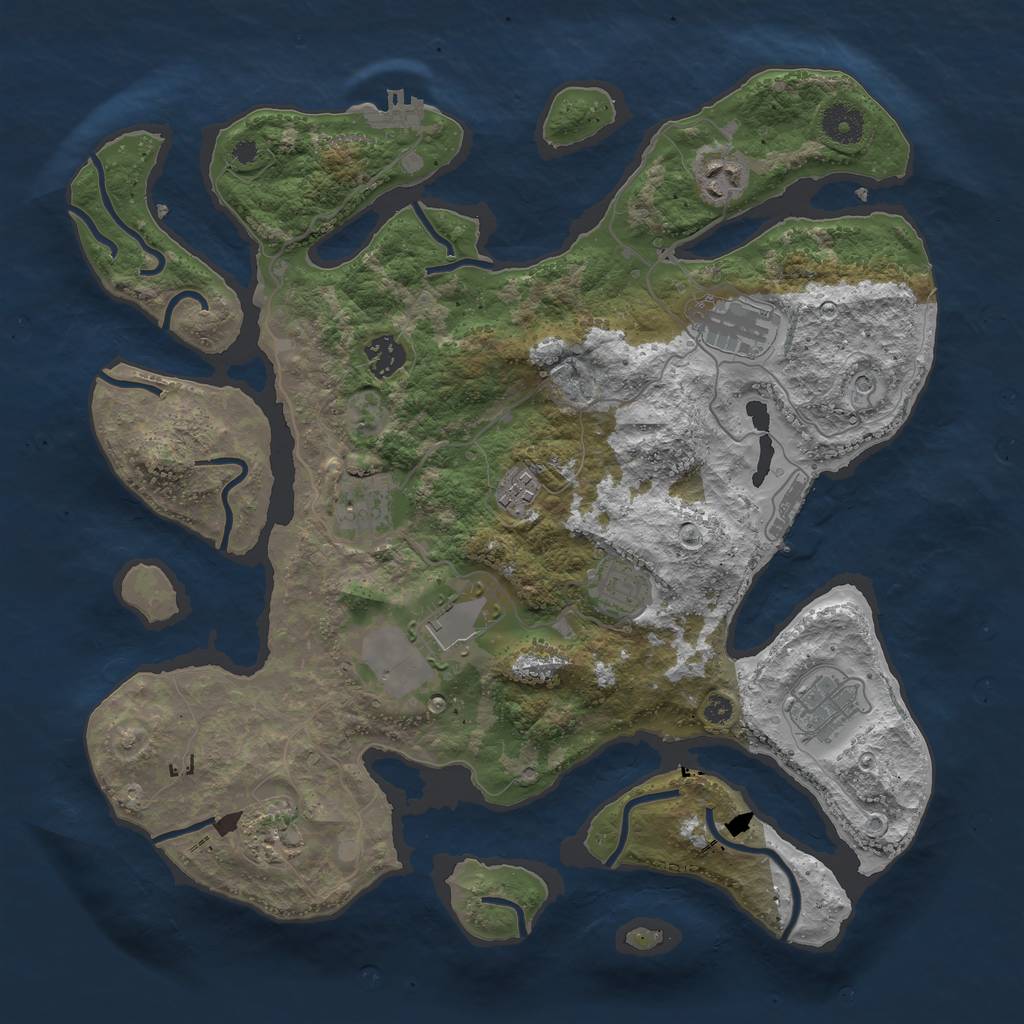 Rust Map: Procedural Map, Size: 3750, Seed: 1407869756, 14 Monuments