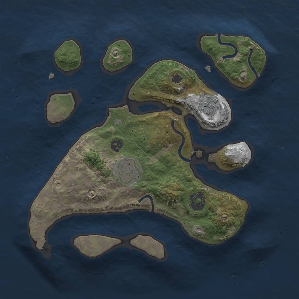 Rust Map: Procedural Map, Size: 2500, Seed: 30594, 4 Monuments