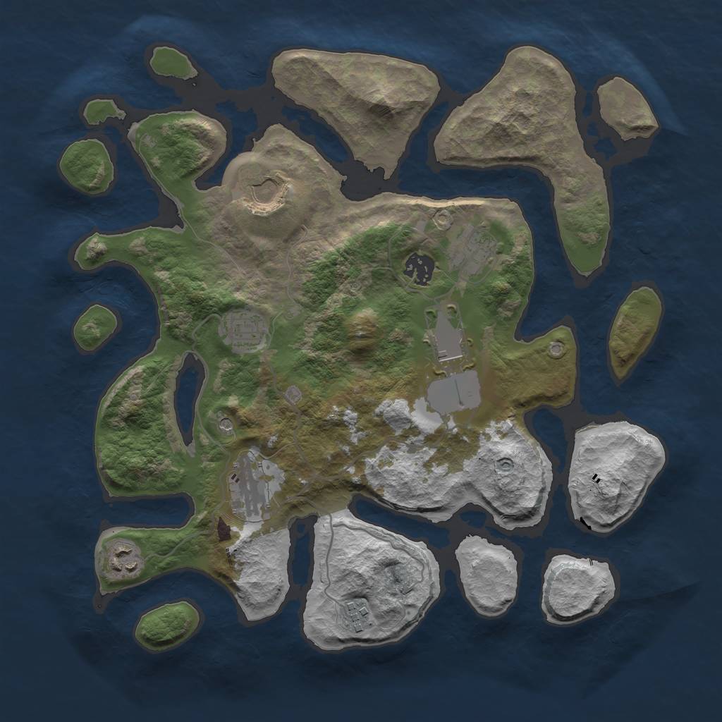 Rust Map: Barren, Size: 3500, Seed: 74589585, 11 Monuments