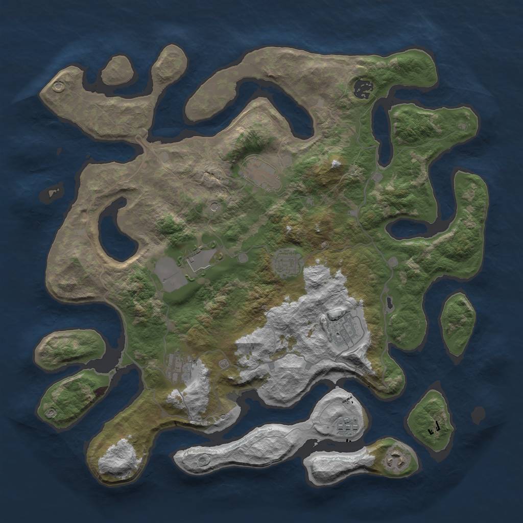 Rust Map: Barren, Size: 4000, Seed: 3041, 11 Monuments