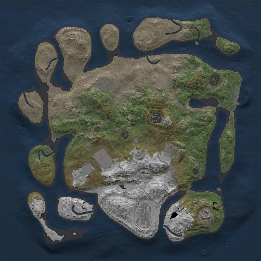 Rust Map: Procedural Map, Size: 3500, Seed: 2043274458, 12 Monuments