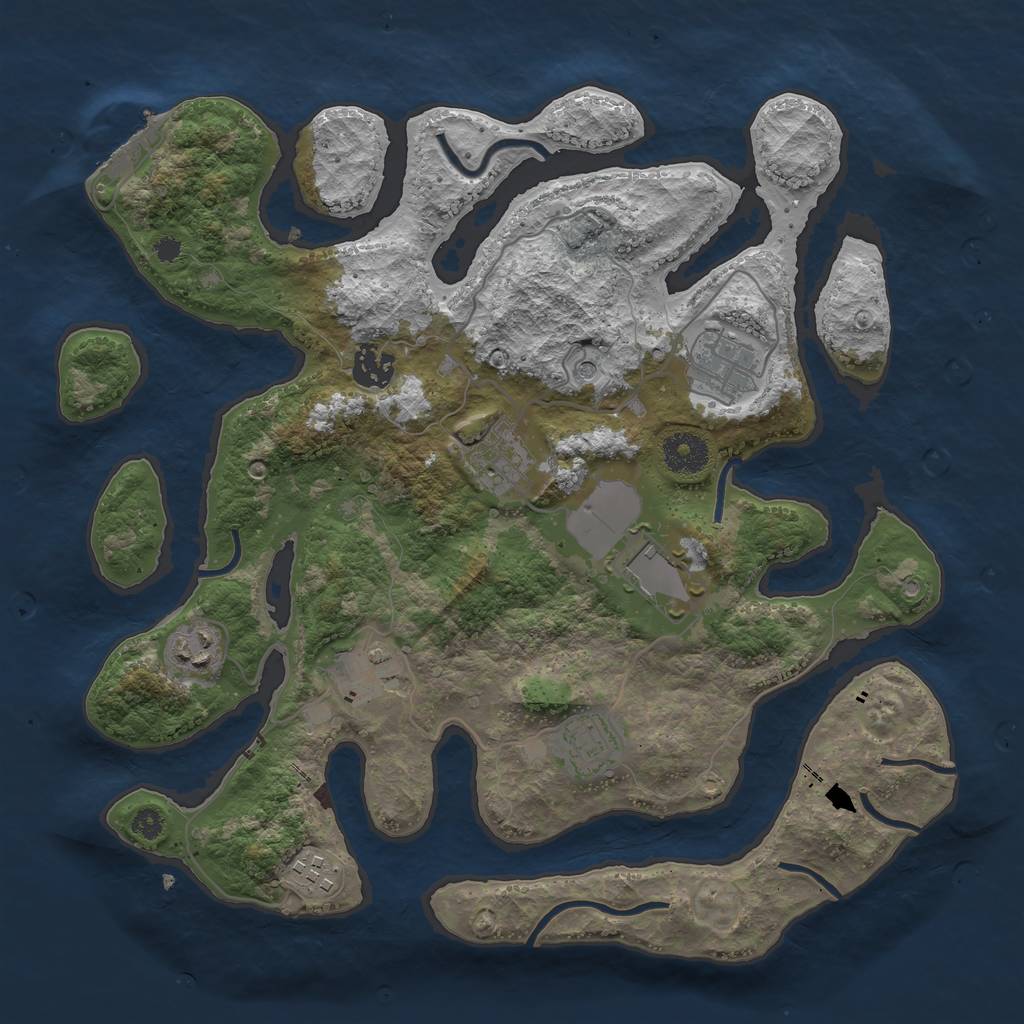 Rust Map: Procedural Map, Size: 3500, Seed: 1703413001, 12 Monuments