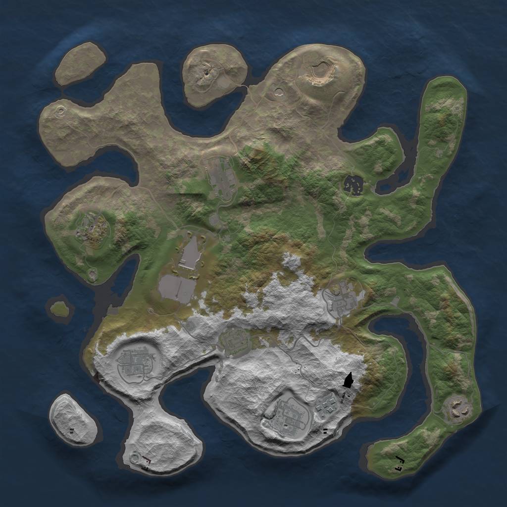 Rust Map: Barren, Size: 3700, Seed: 1330097638, 14 Monuments