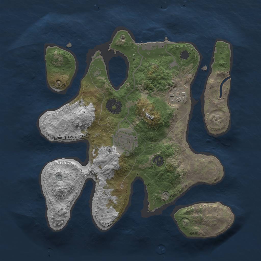 Rust Map: Procedural Map, Size: 2500, Seed: 25367, 5 Monuments