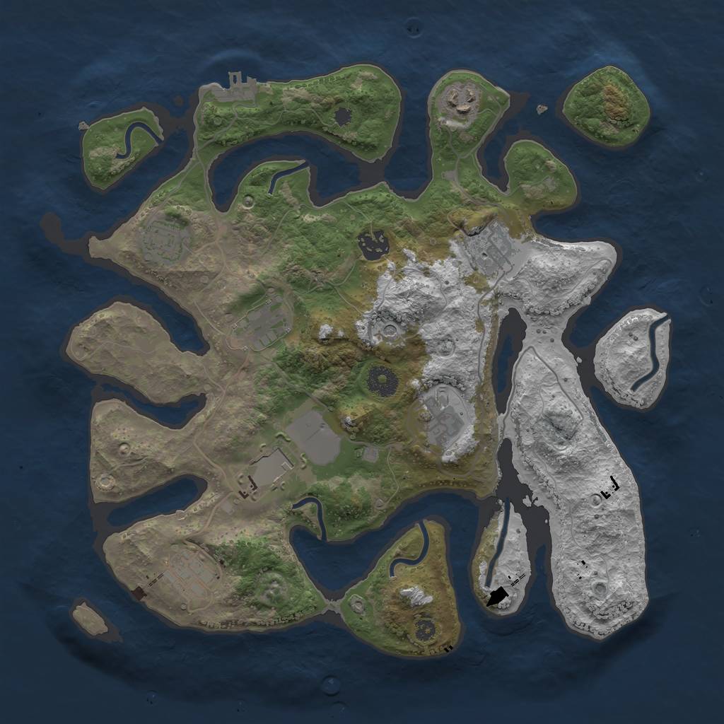 Rust Map: Procedural Map, Size: 3500, Seed: 77552687, 12 Monuments