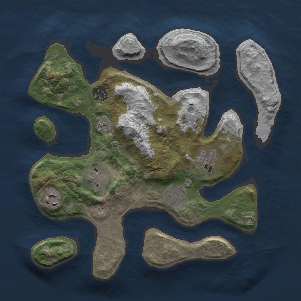 Rust Map: Barren, Size: 3000, Seed: 504287, 9 Monuments