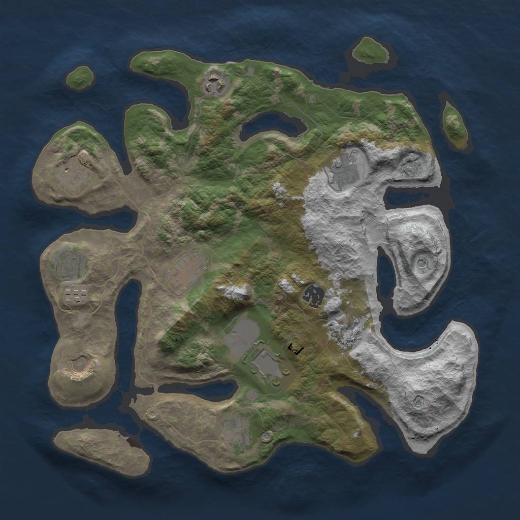 Rust Map: Barren, Size: 3700, Seed: 107032569, 14 Monuments