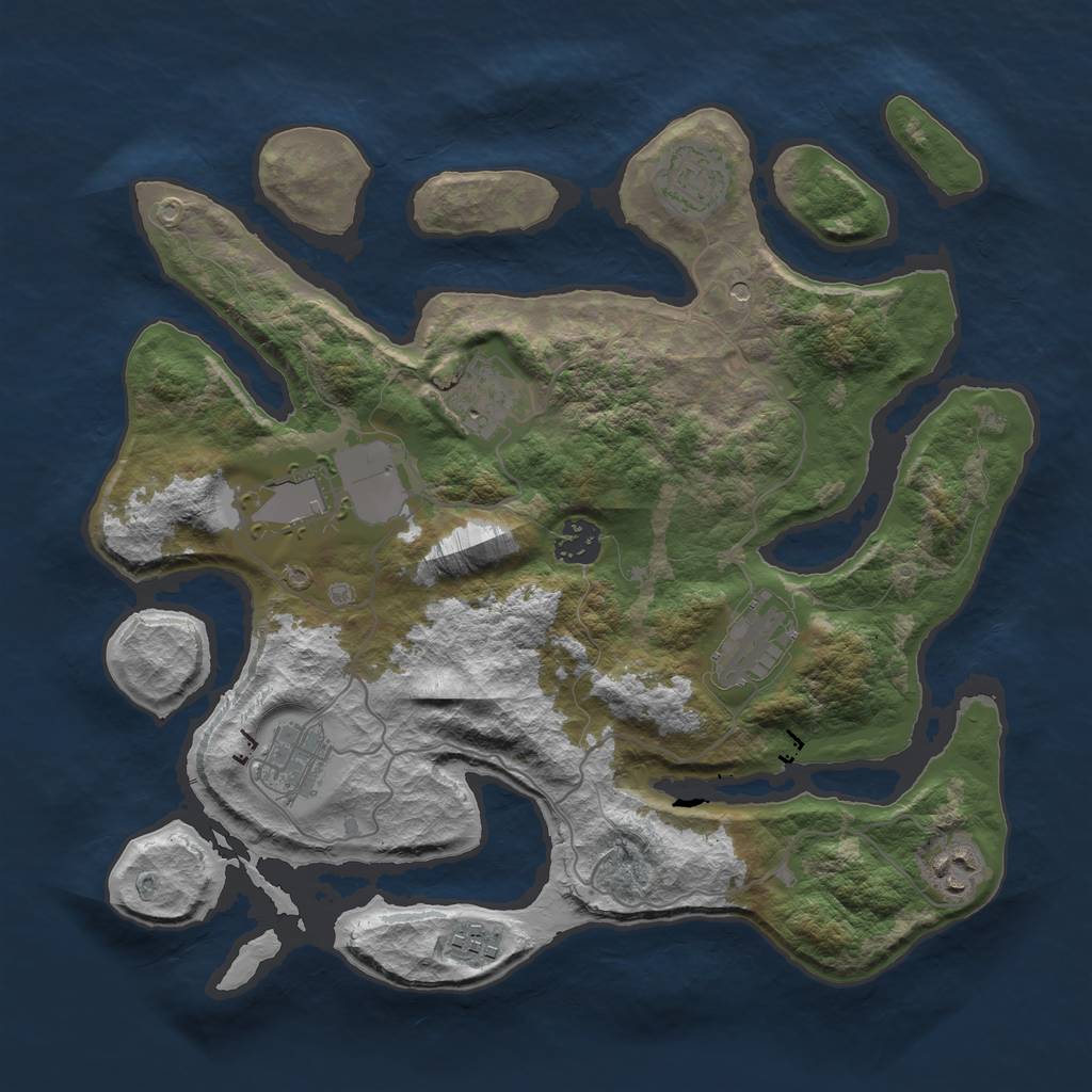 Rust Map: Barren, Size: 3500, Seed: 5515, 11 Monuments