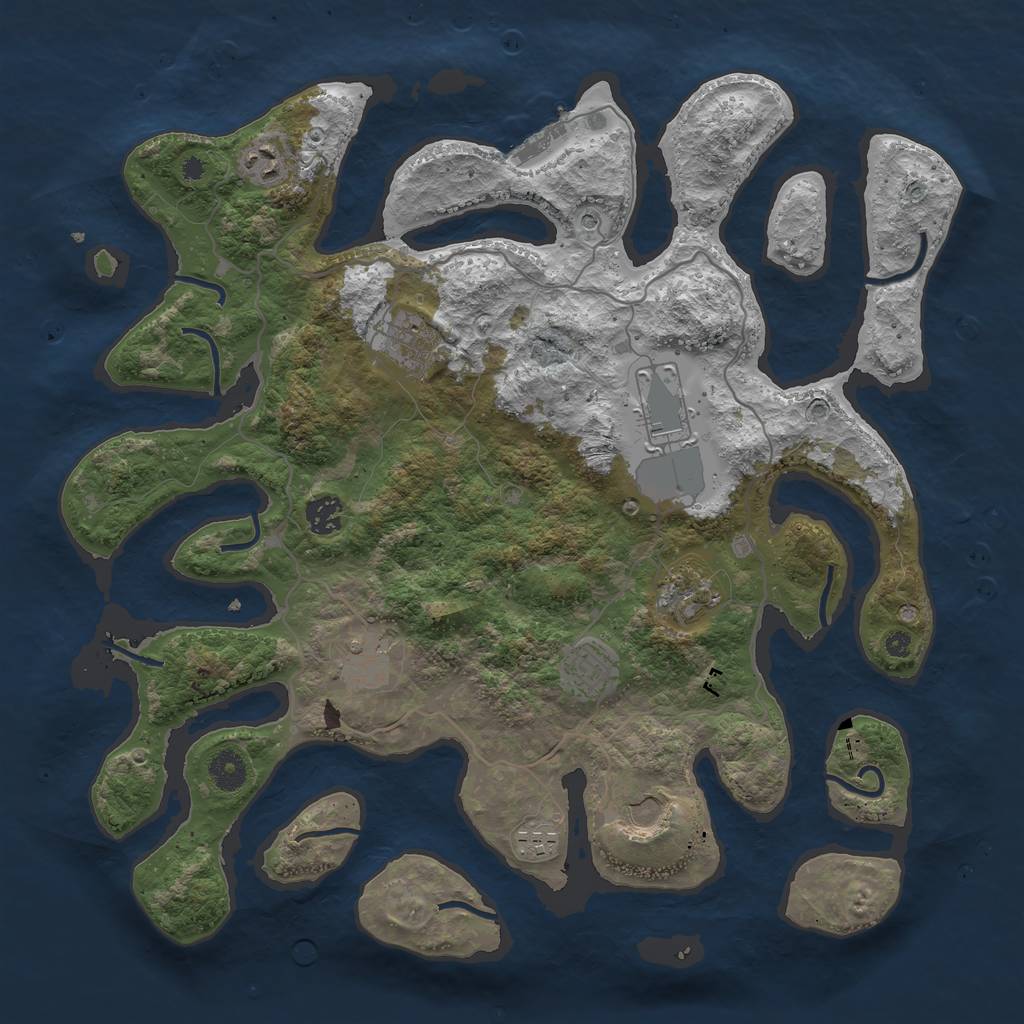 Rust Map: Procedural Map, Size: 4000, Seed: 673407, 13 Monuments