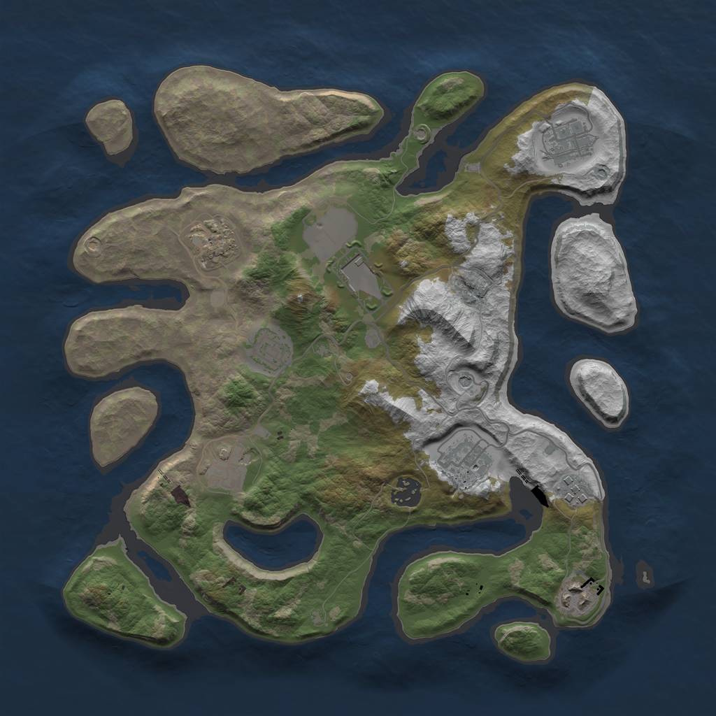 Rust Map: Barren, Size: 3500, Seed: 887, 12 Monuments