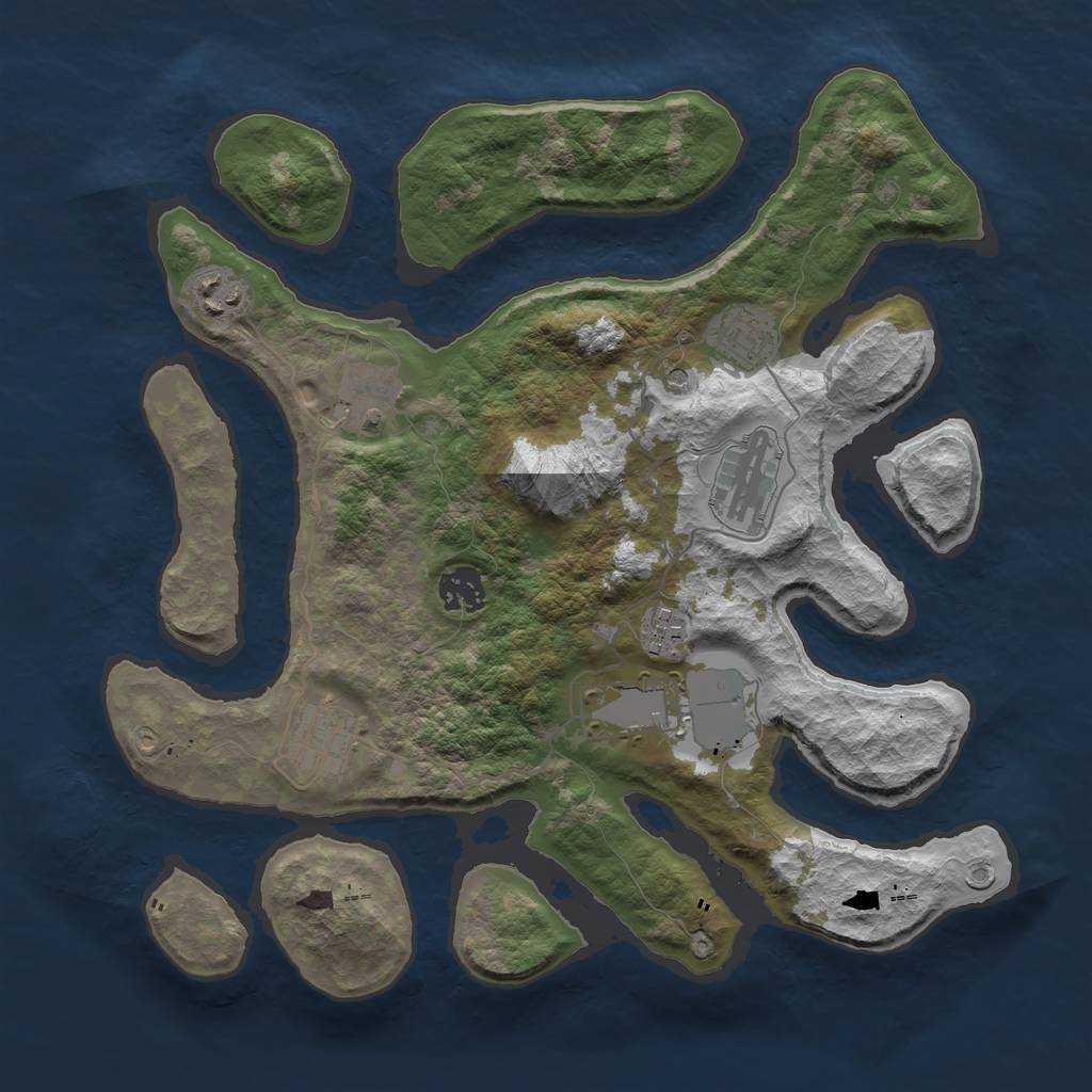 Rust Map: Barren, Size: 3500, Seed: 5432429, 11 Monuments