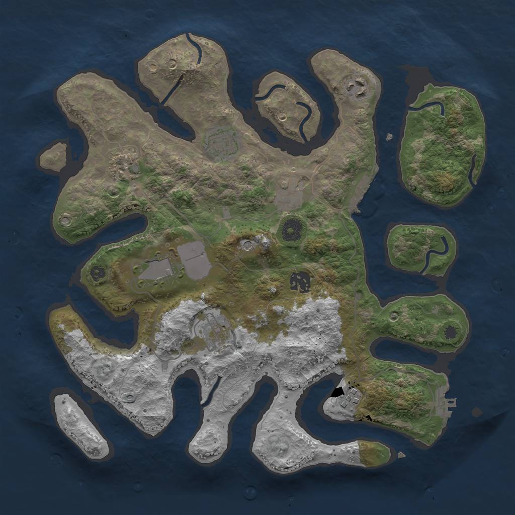 Rust Map: Procedural Map, Size: 3500, Seed: 385465584, 13 Monuments