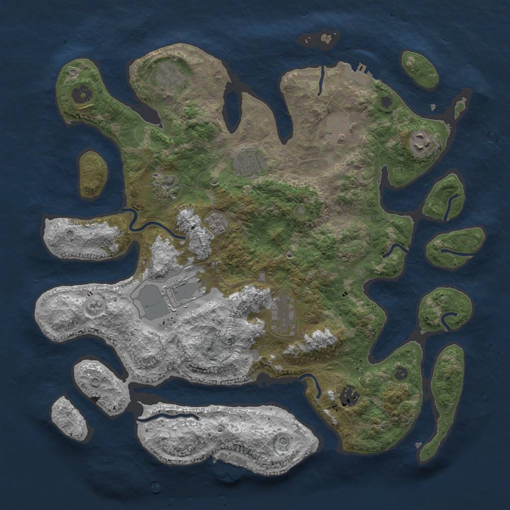 Rust Map: Procedural Map, Size: 3950, Seed: 293577, 14 Monuments