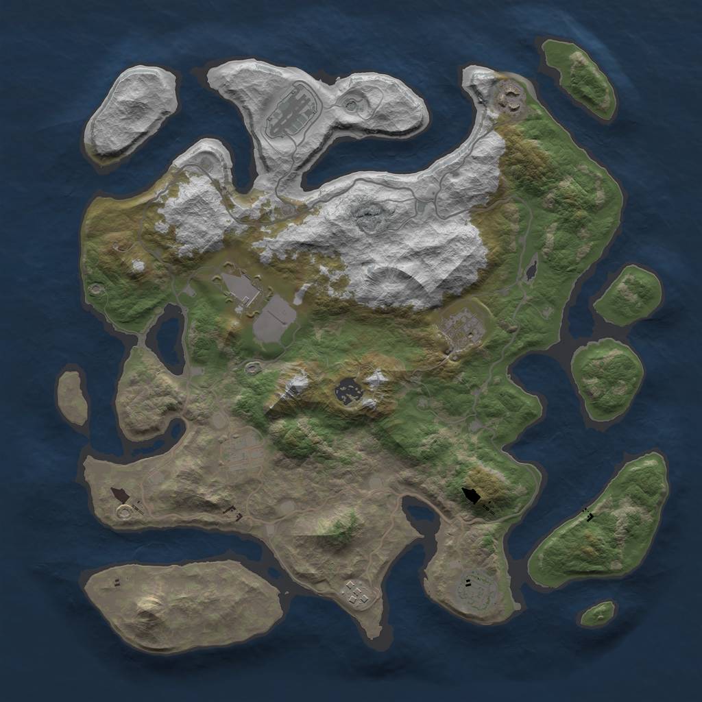 Rust Map: Barren, Size: 4000, Seed: 408866589, 11 Monuments