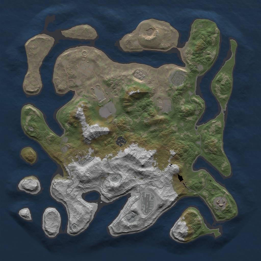 Rust Map: Barren, Size: 4000, Seed: 23939243, 13 Monuments