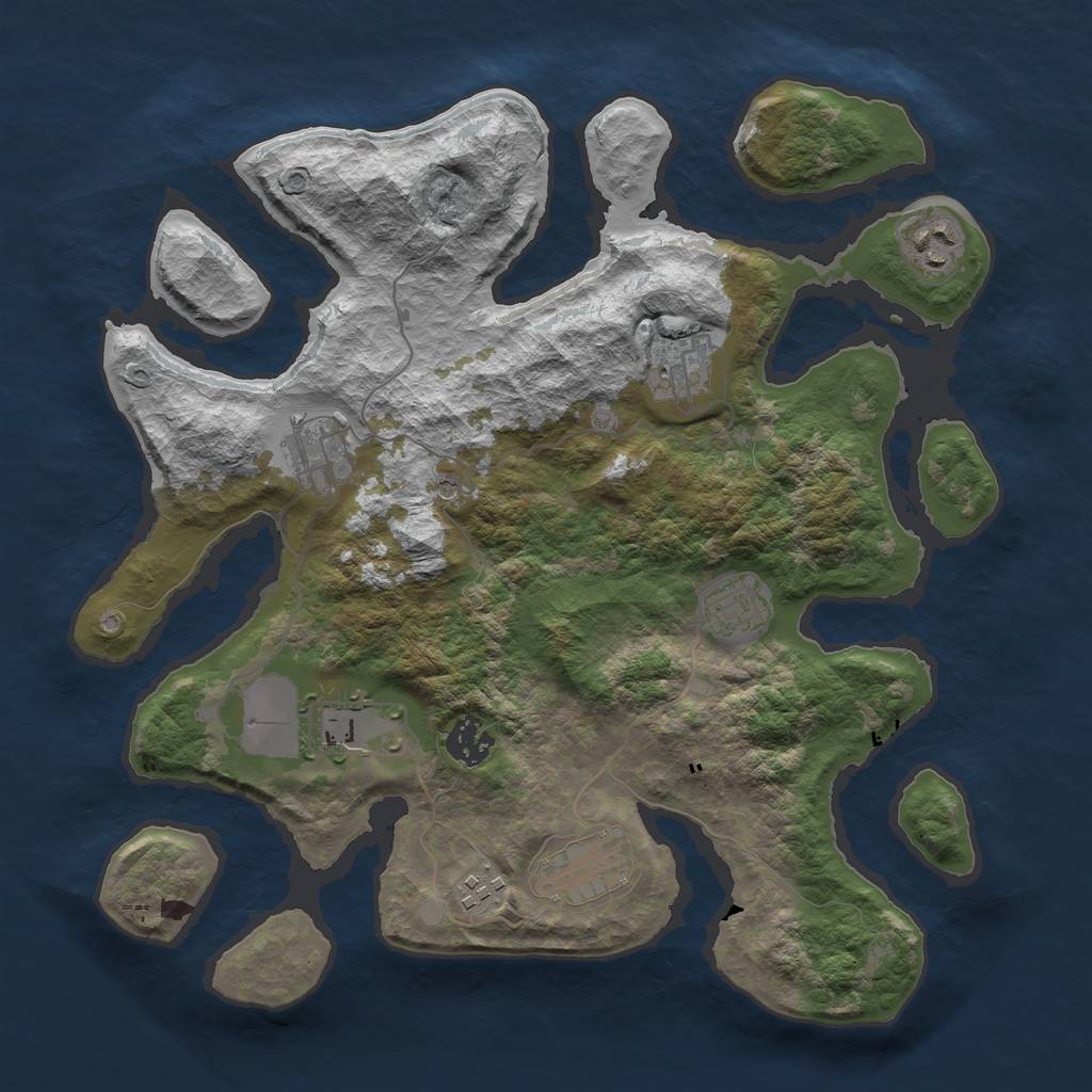 Rust Map: Barren, Size: 3500, Seed: 414, 11 Monuments