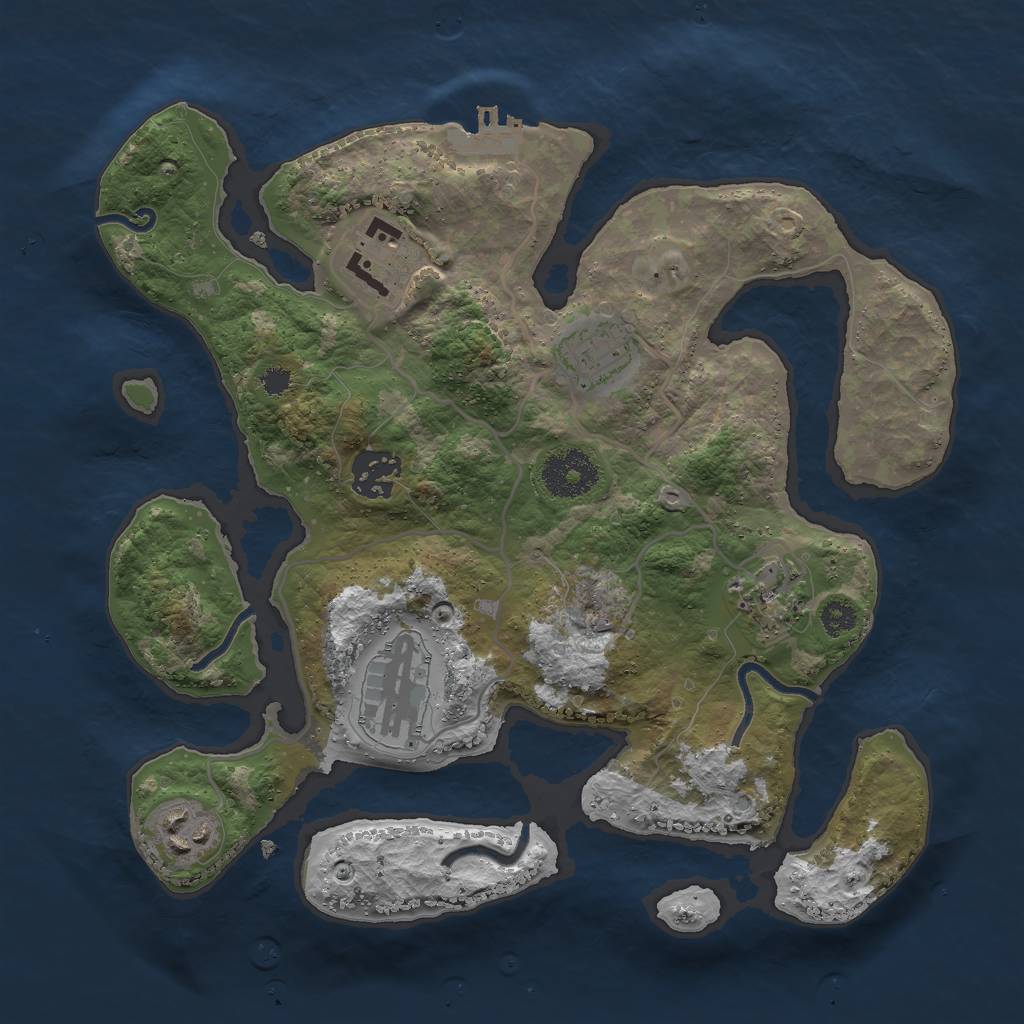 Rust Map: Procedural Map, Size: 3000, Seed: 2053828544, 9 Monuments