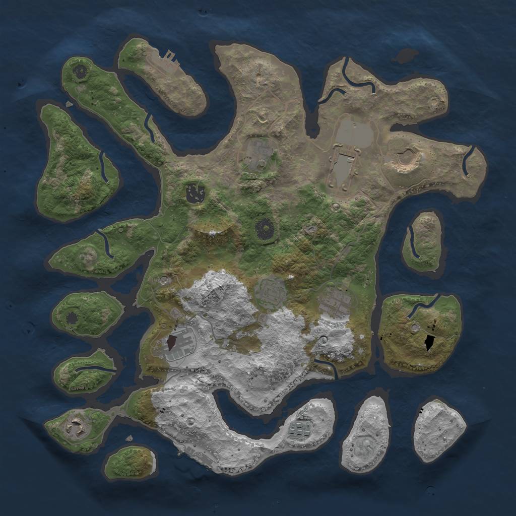 Rust Map: Procedural Map, Size: 3800, Seed: 1029537769, 14 Monuments