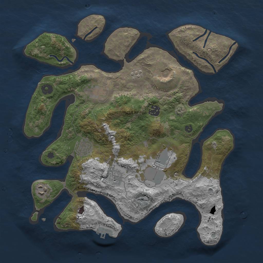 Rust Map: Procedural Map, Size: 3501, Seed: 27352, 12 Monuments