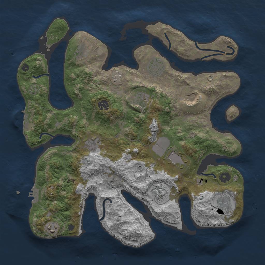 Rust Map: Procedural Map, Size: 3700, Seed: 2127964273, 16 Monuments