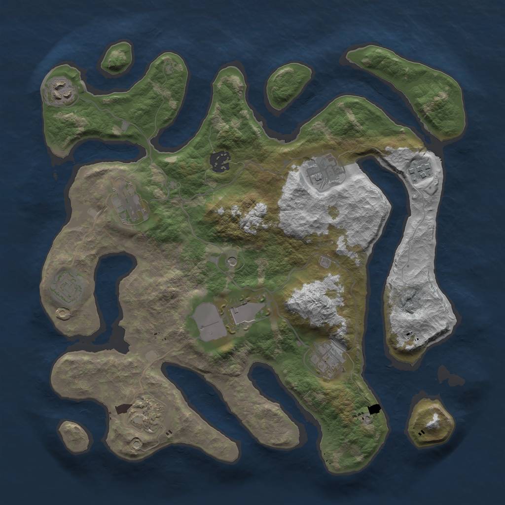 Rust Map: Barren, Size: 3500, Seed: 2094501882, 12 Monuments