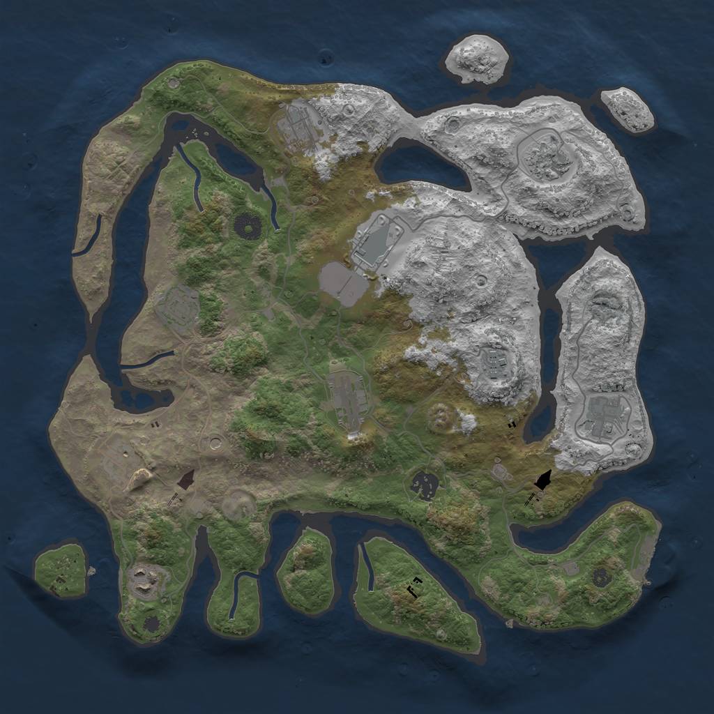 Rust Map: Procedural Map, Size: 3850, Seed: 2134851572, 14 Monuments