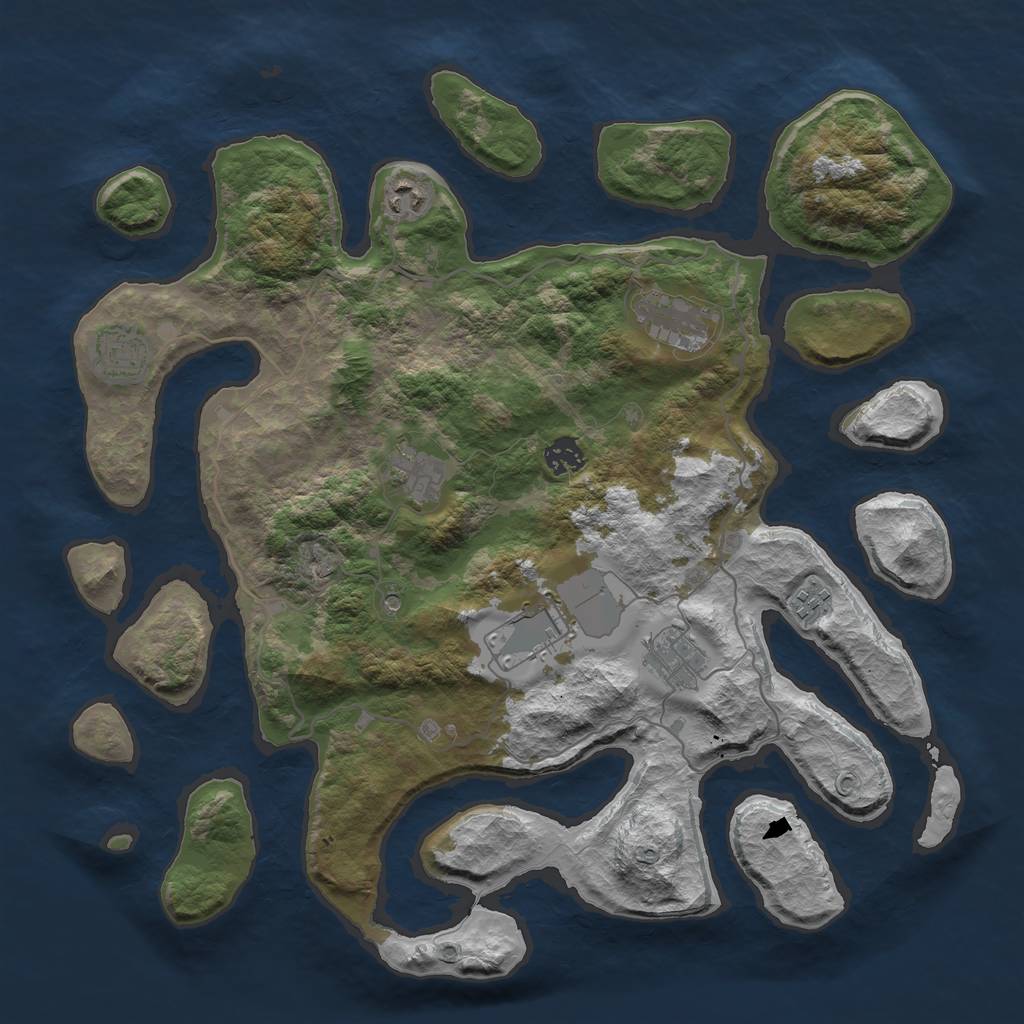 Rust Map: Barren, Size: 4000, Seed: 1738, 11 Monuments