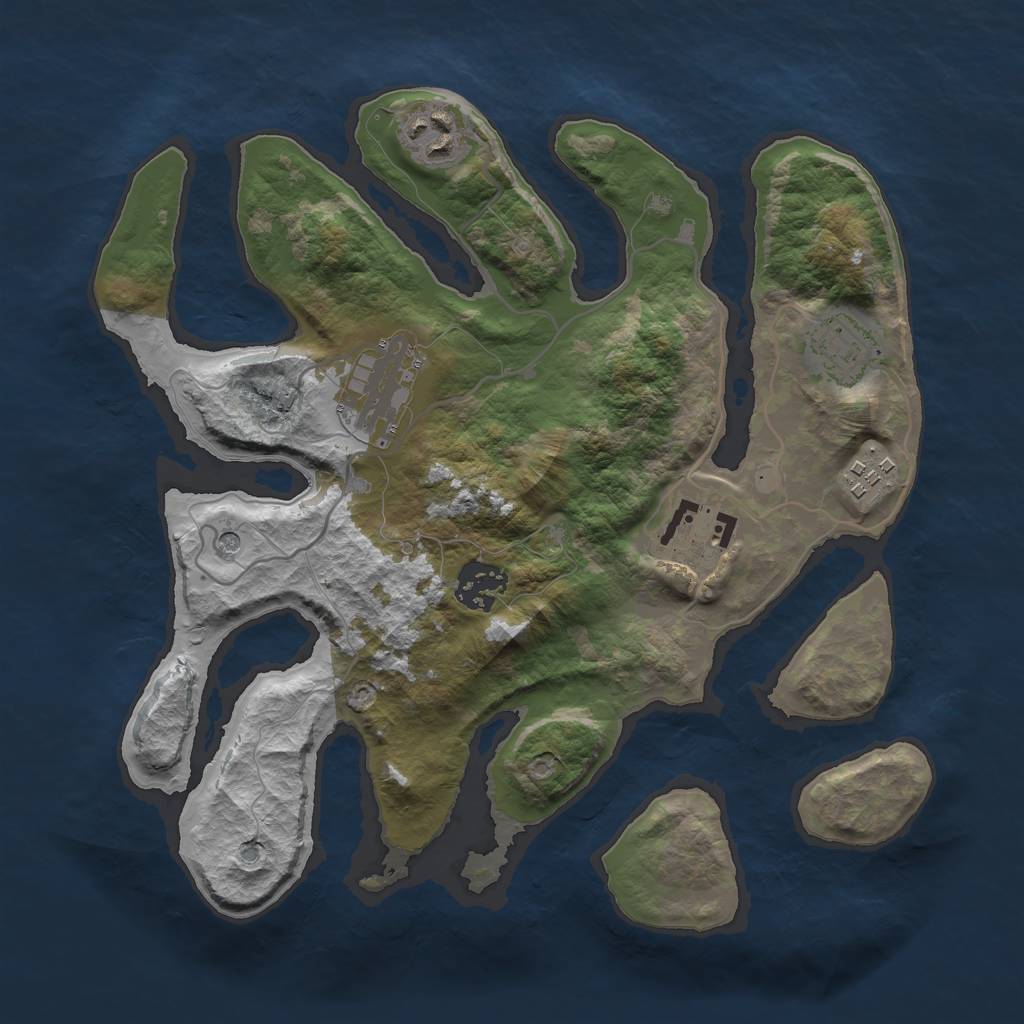 Rust Map: Barren, Size: 3000, Seed: 381644, 9 Monuments