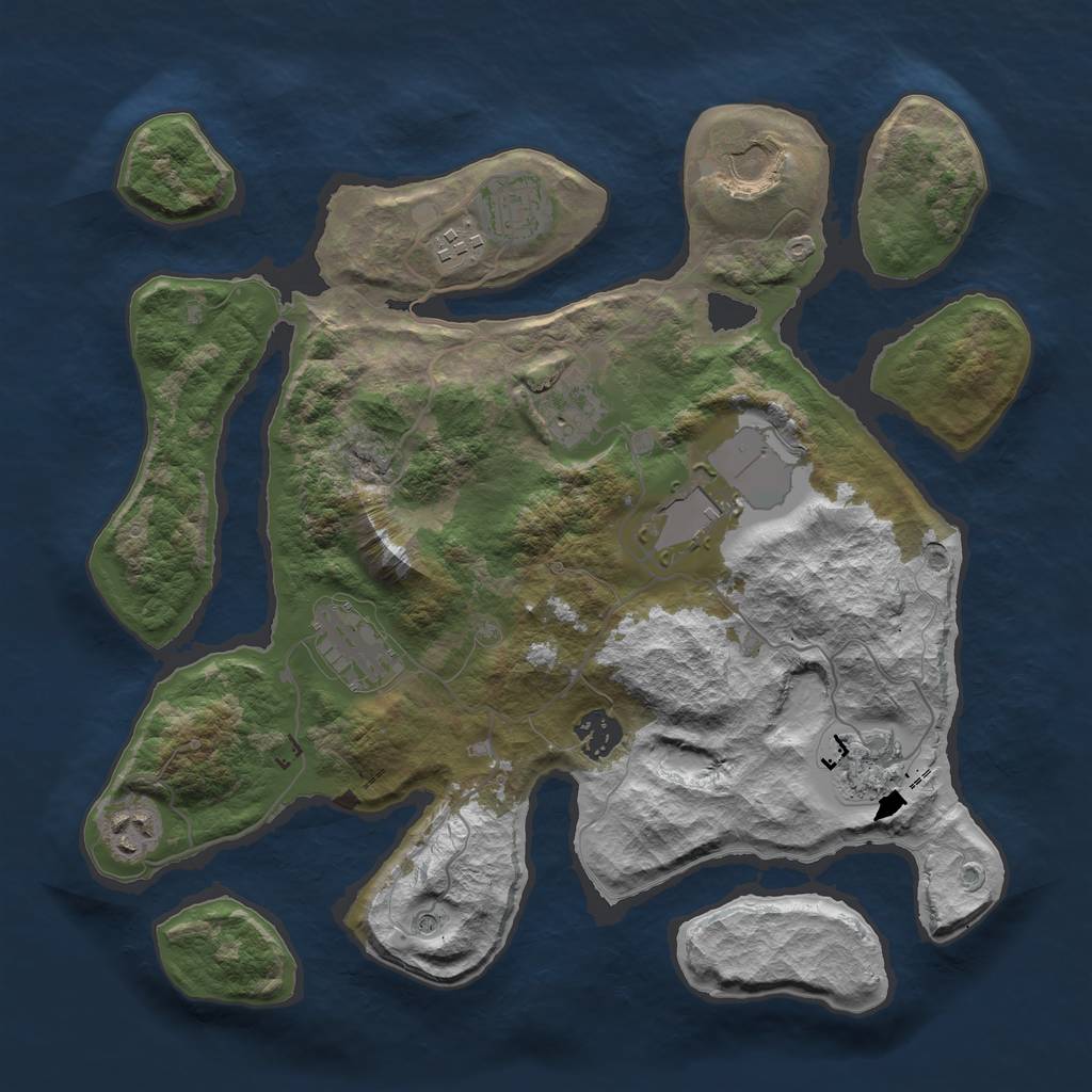 Rust Map: Barren, Size: 3500, Seed: 30721, 12 Monuments