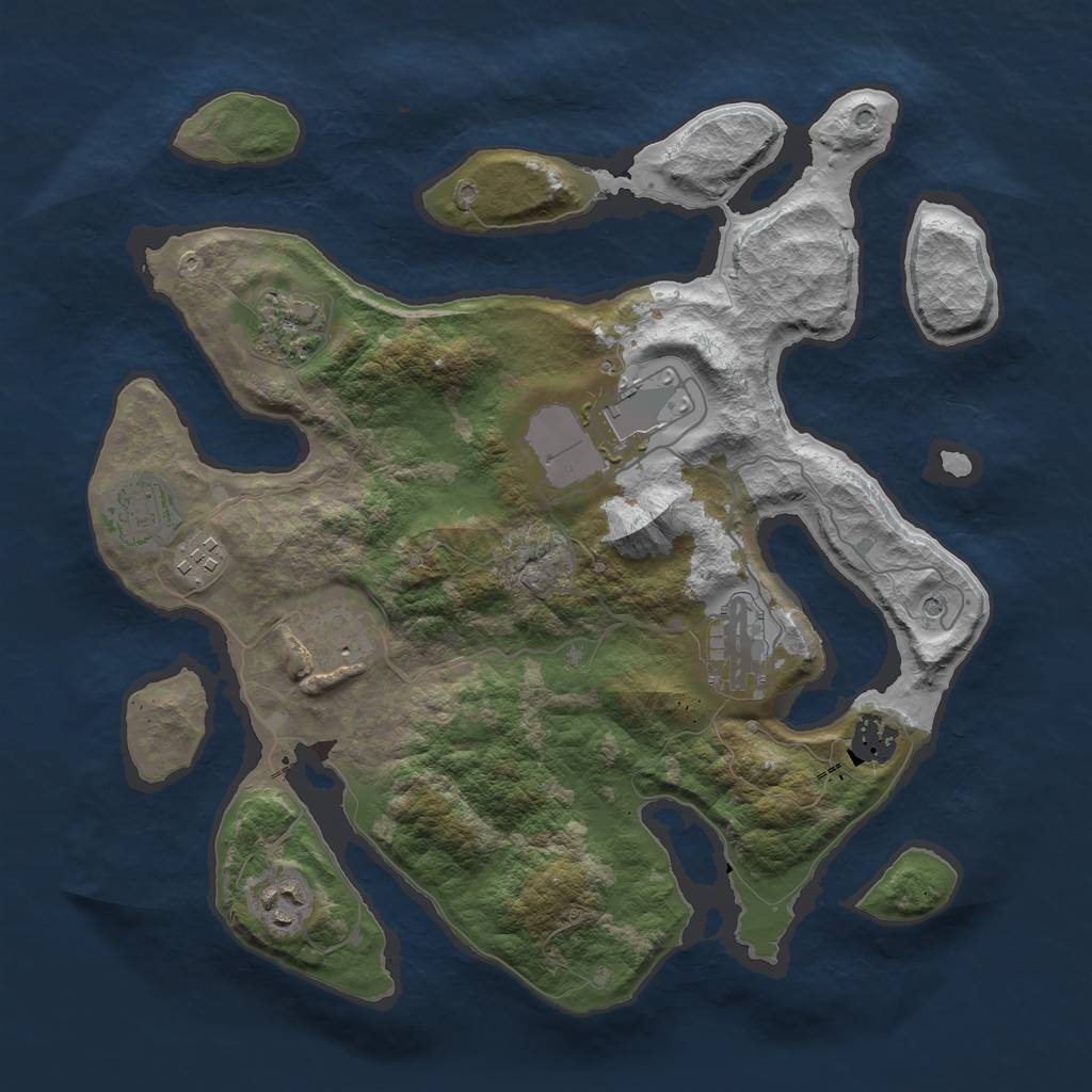 Rust Map: Barren, Size: 3500, Seed: 941029, 11 Monuments