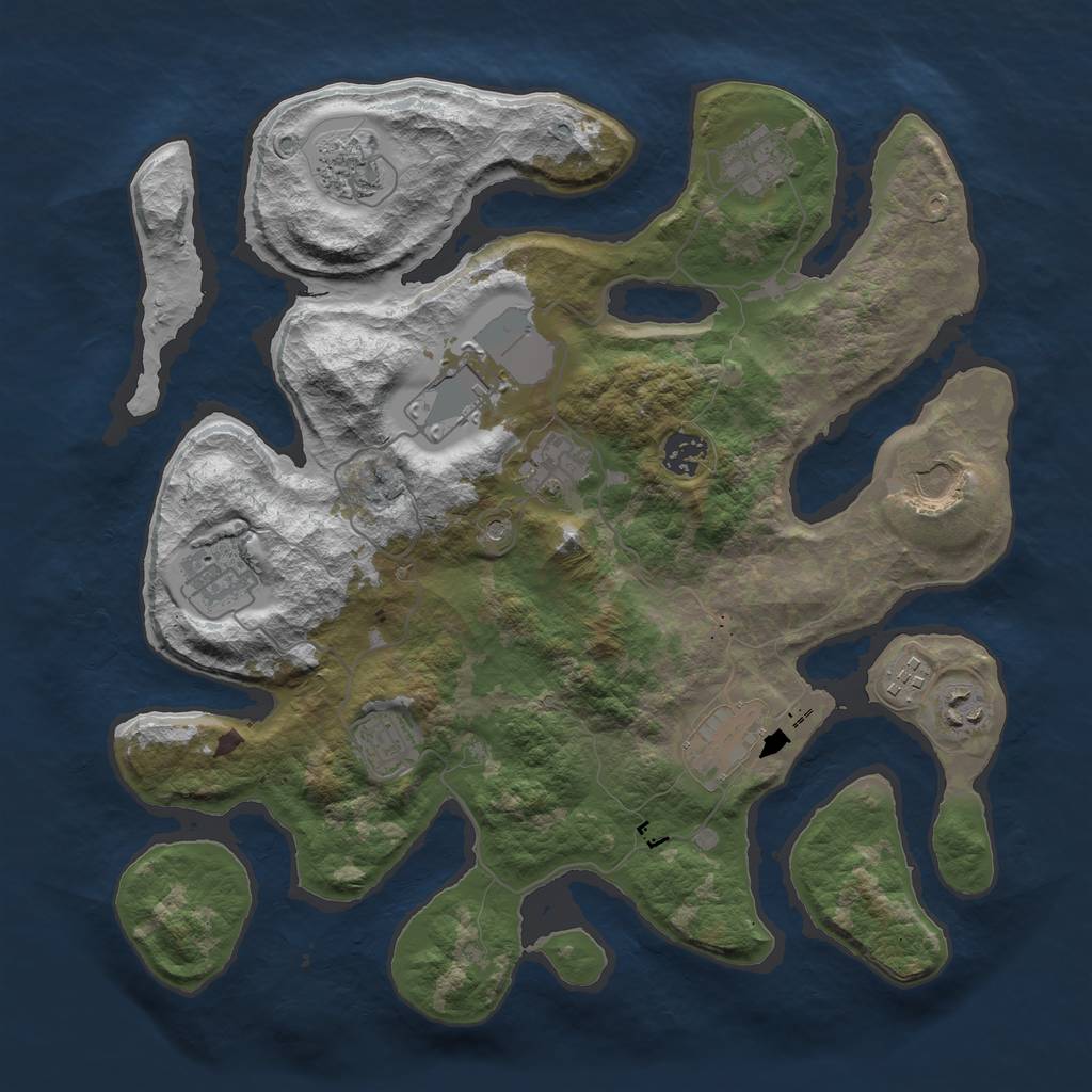 Rust Map: Barren, Size: 3700, Seed: 613005875, 14 Monuments