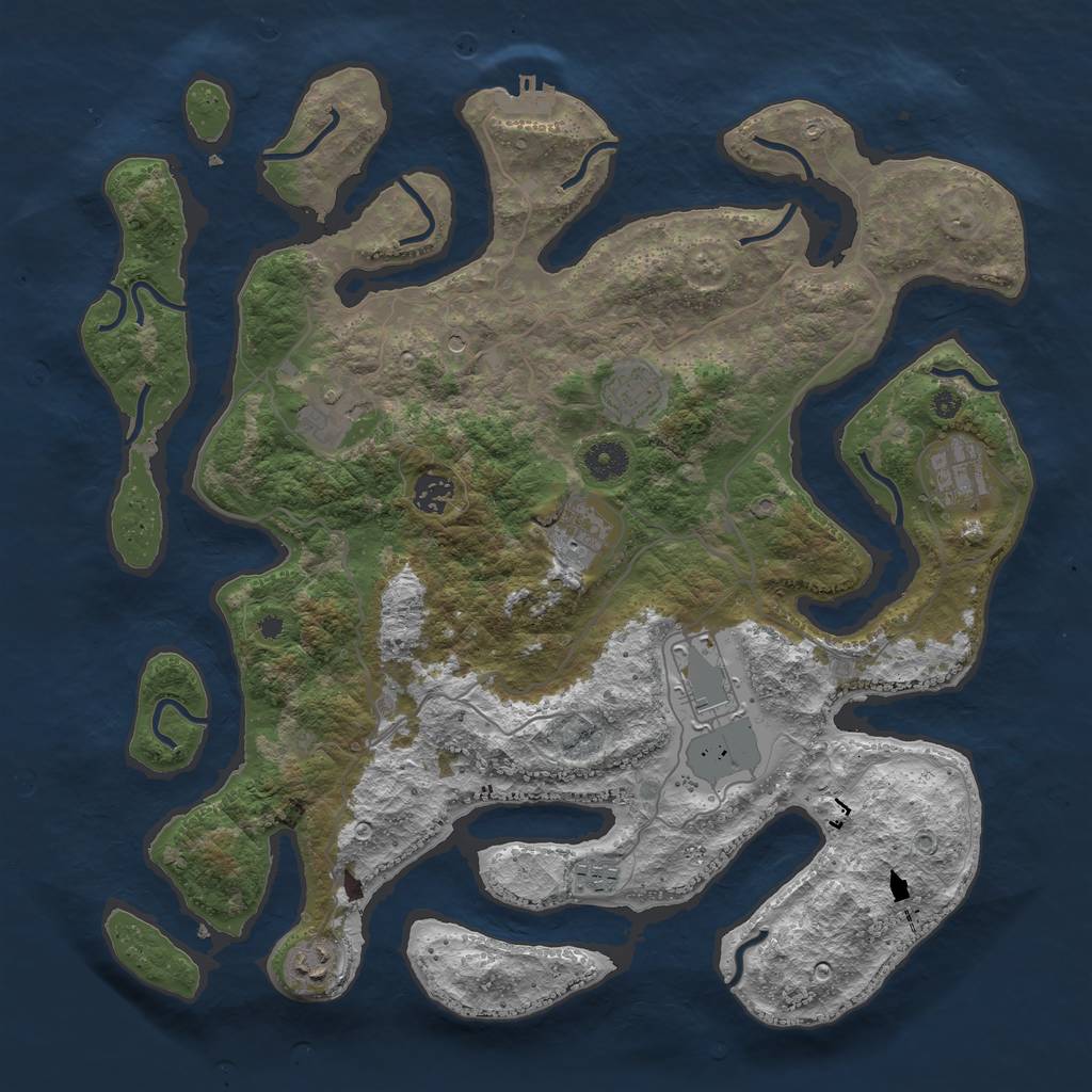 Rust Map: Procedural Map, Size: 4000, Seed: 838117, 12 Monuments