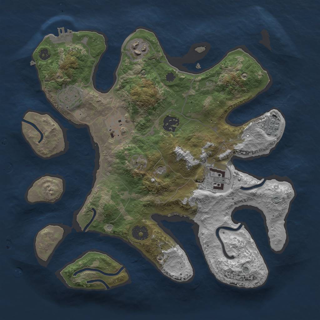 Rust Map: Procedural Map, Size: 3000, Seed: 4388, 10 Monuments