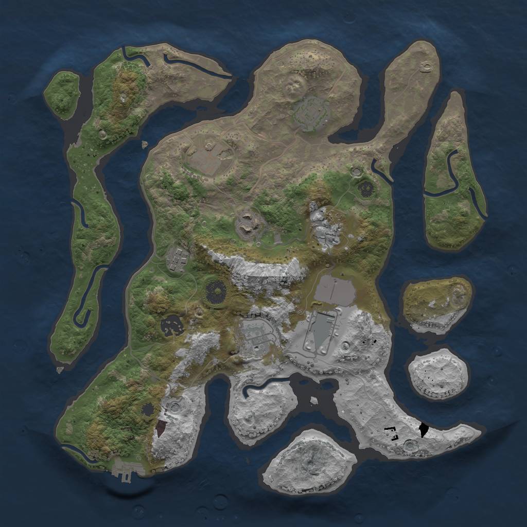 Rust Map: Procedural Map, Size: 3500, Seed: 2144179301, 12 Monuments