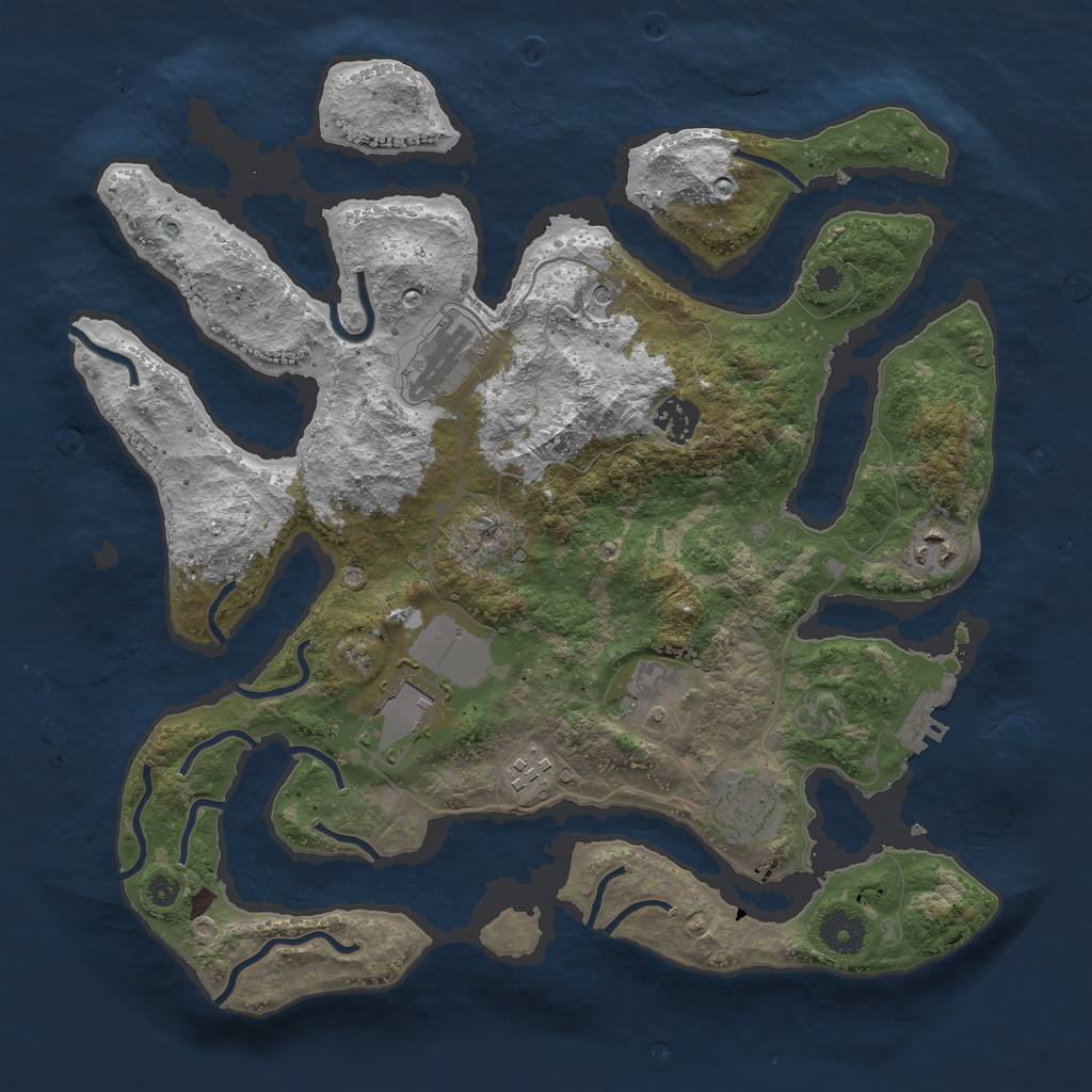 Rust Map: Procedural Map, Size: 3650, Seed: 1032826555, 11 Monuments