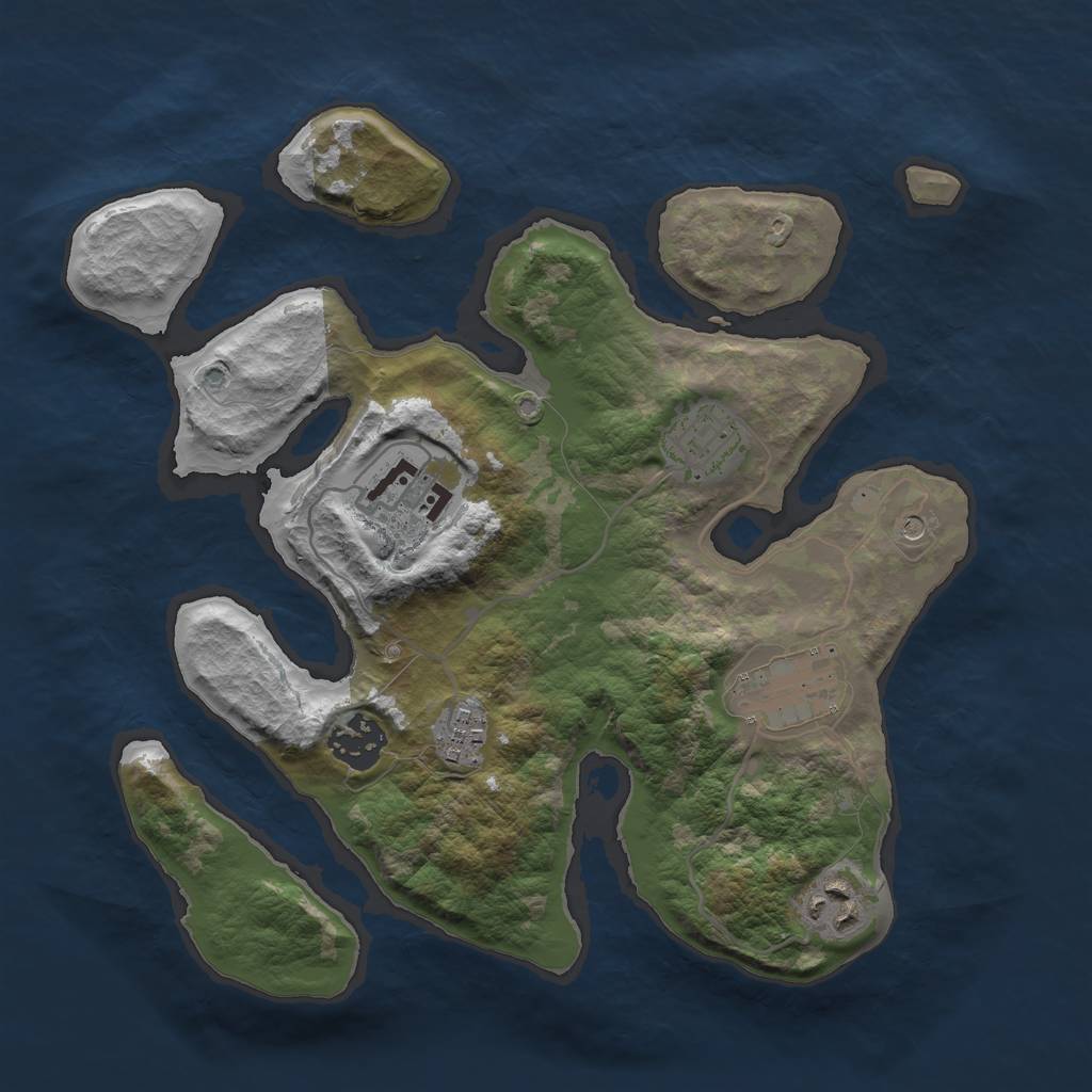 Rust Map: Barren, Size: 3000, Seed: 786302, 9 Monuments