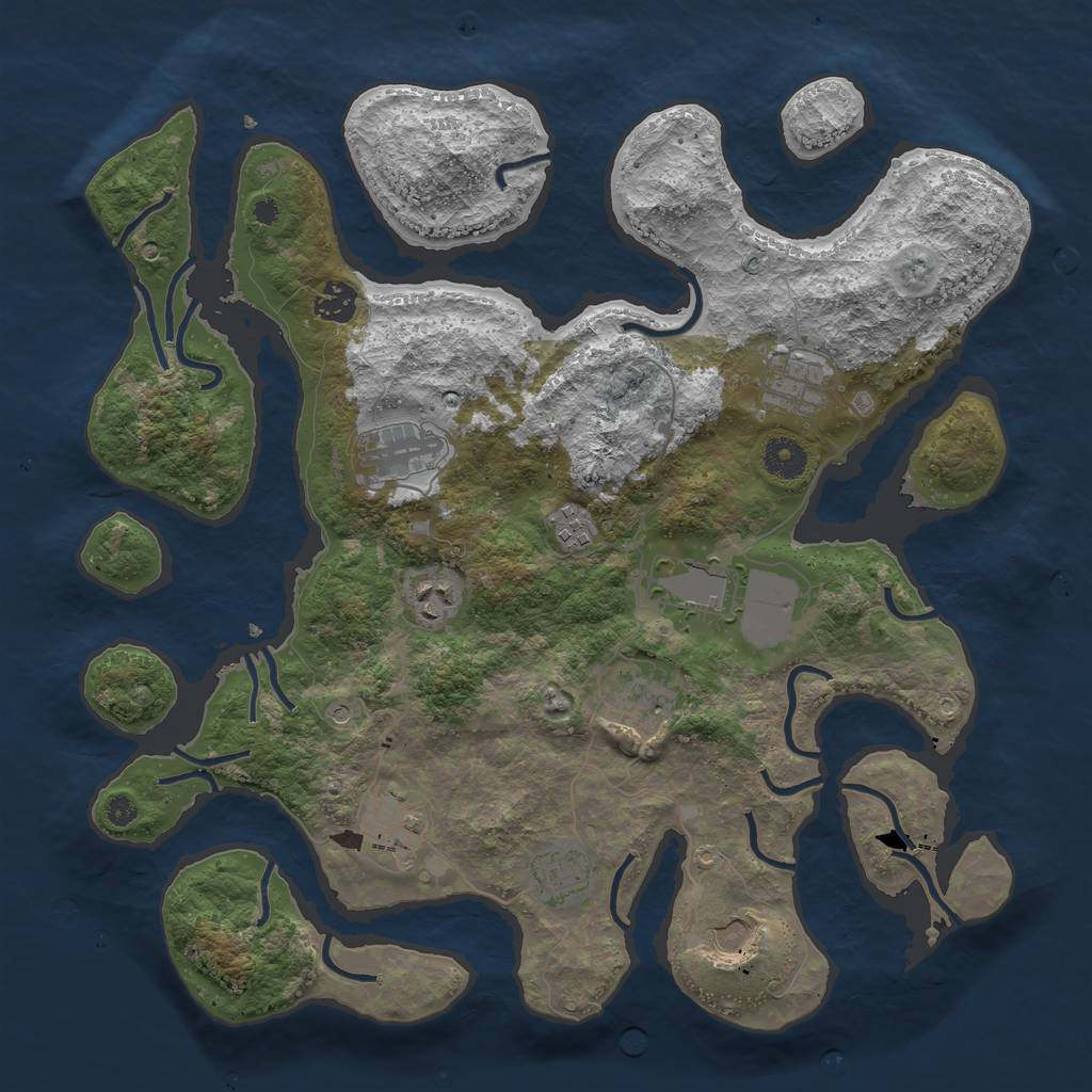 Rust Map: Procedural Map, Size: 3875, Seed: 1046609025, 13 Monuments