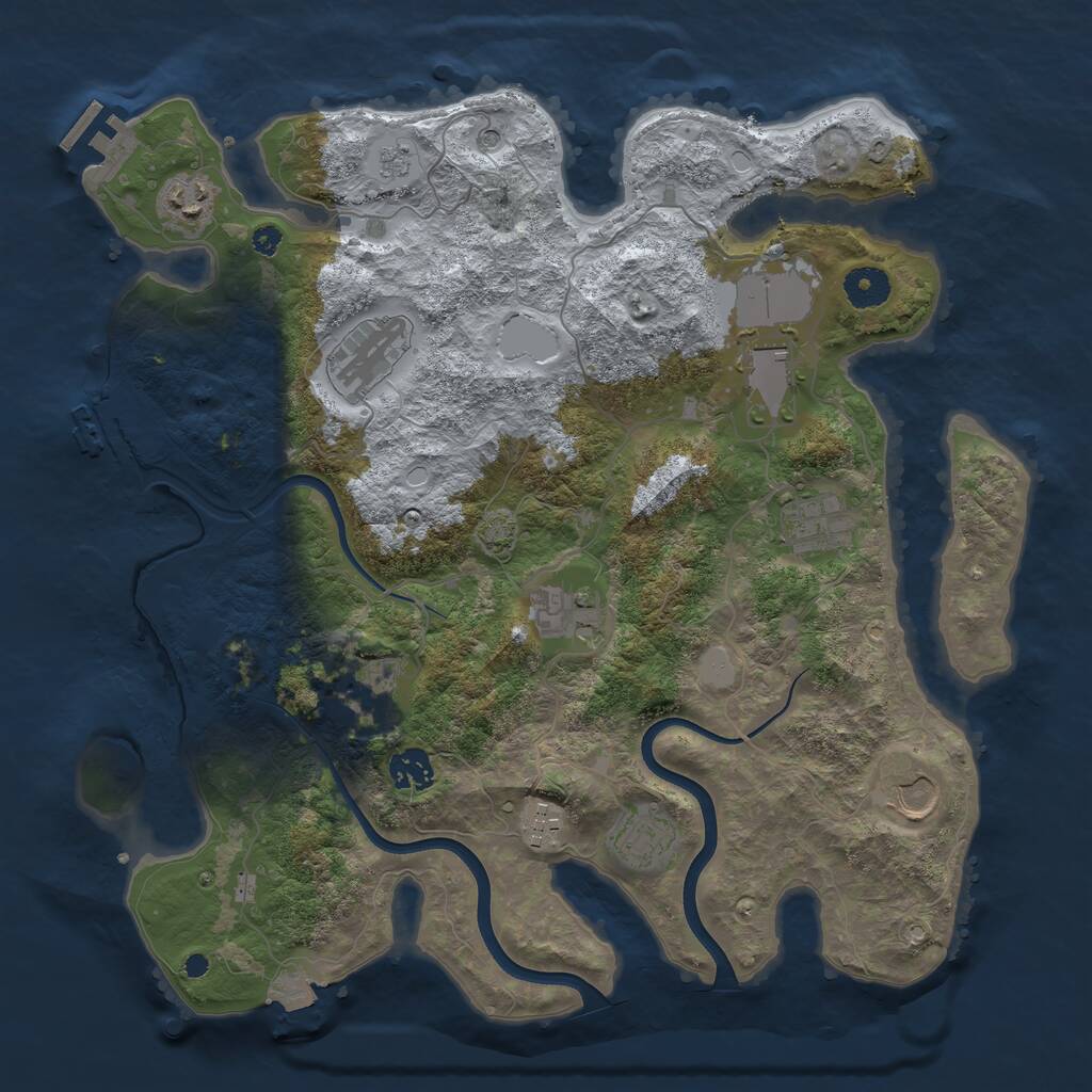 Rust Map: Procedural Map, Size: 3750, Seed: 851935349, 16 Monuments