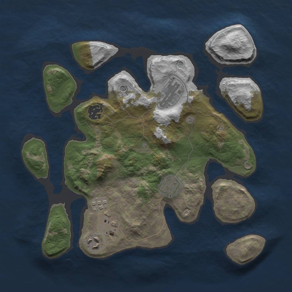 Rust Map: Barren, Size: 3000, Seed: 370842, 9 Monuments