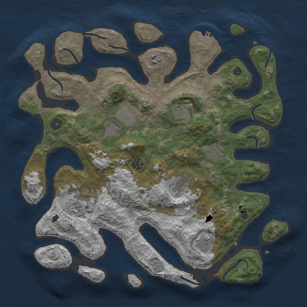 Rust Map: Procedural Map, Size: 4000, Seed: 174952, 13 Monuments