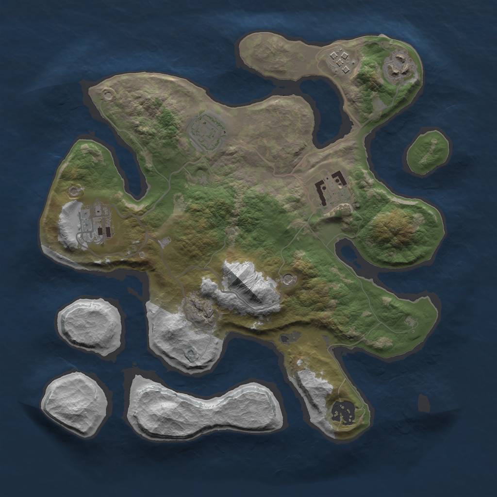 Rust Map: Barren, Size: 3000, Seed: 791497, 9 Monuments