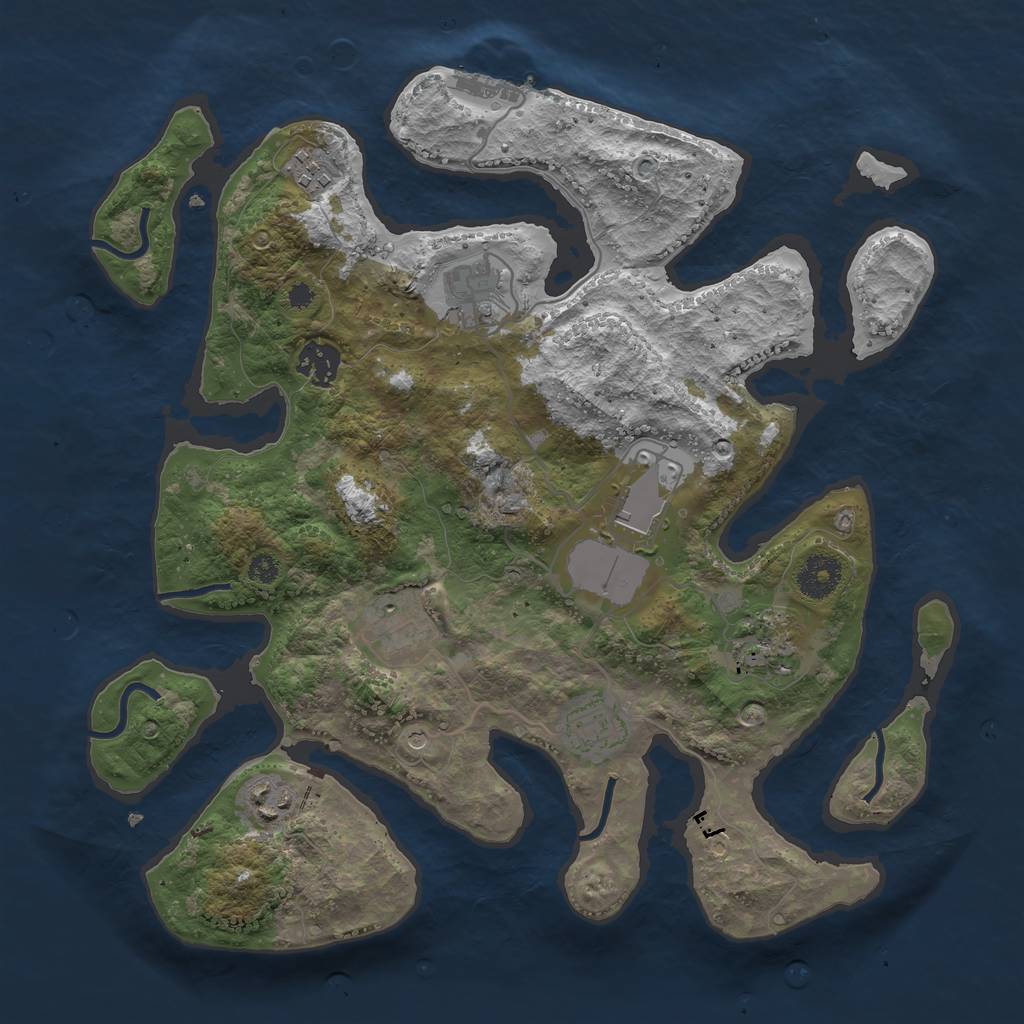 Rust Map: Procedural Map, Size: 3500, Seed: 32645, 12 Monuments
