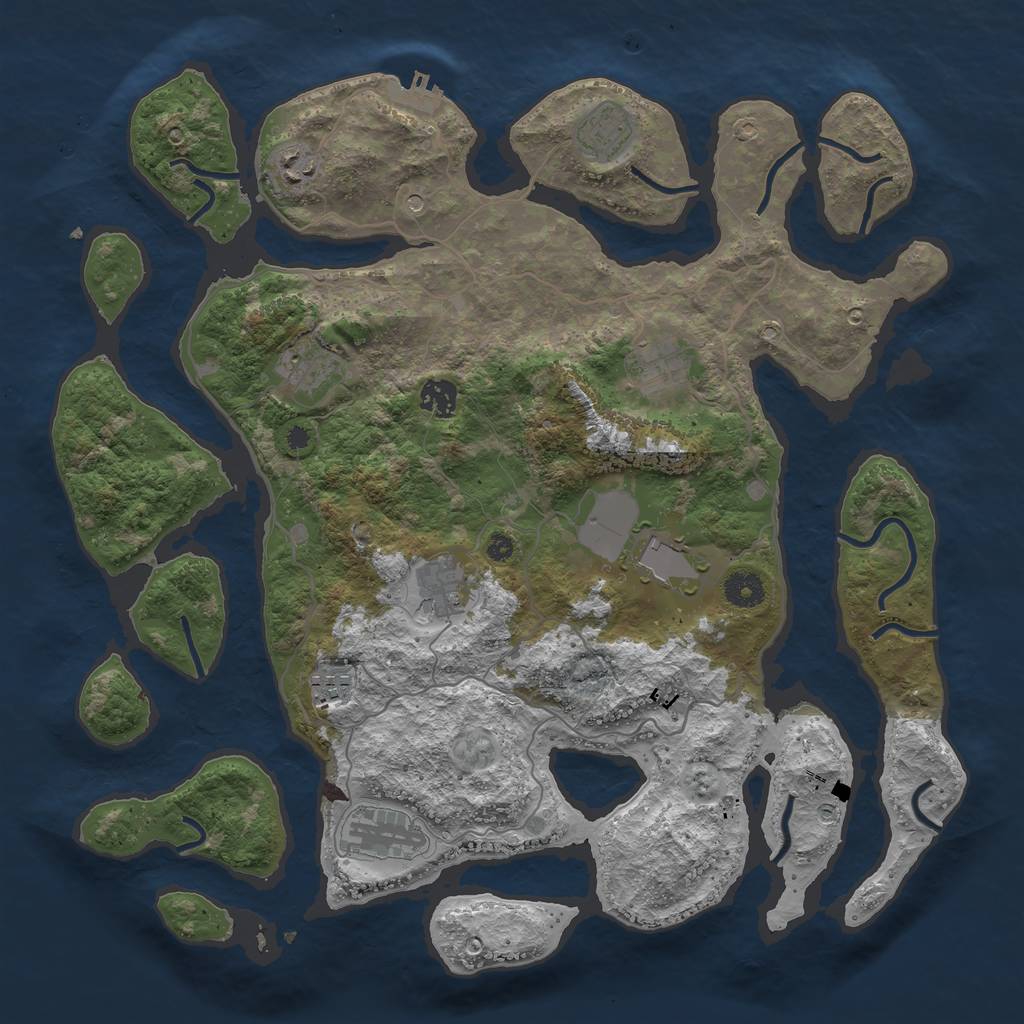 Rust Map: Procedural Map, Size: 4000, Seed: 3243326, 13 Monuments