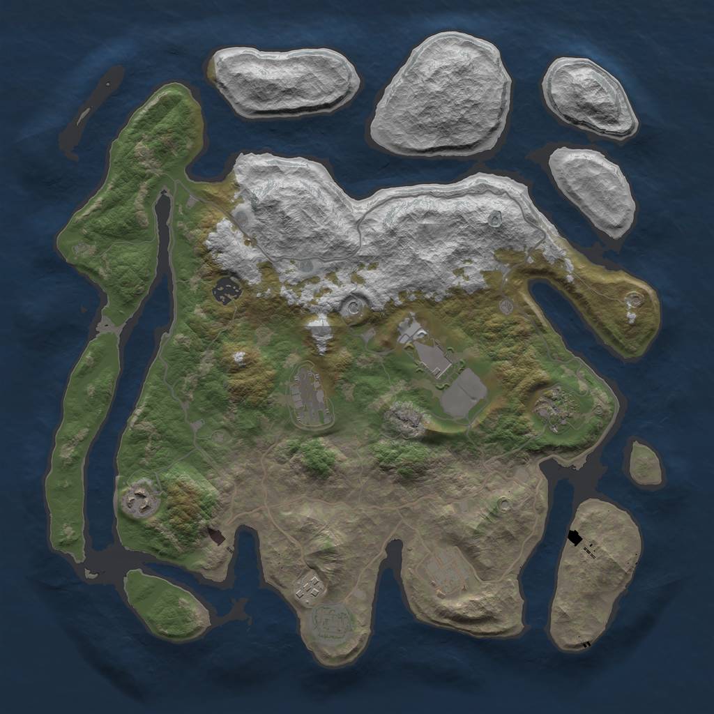 Rust Map: Barren, Size: 4000, Seed: 600, 11 Monuments