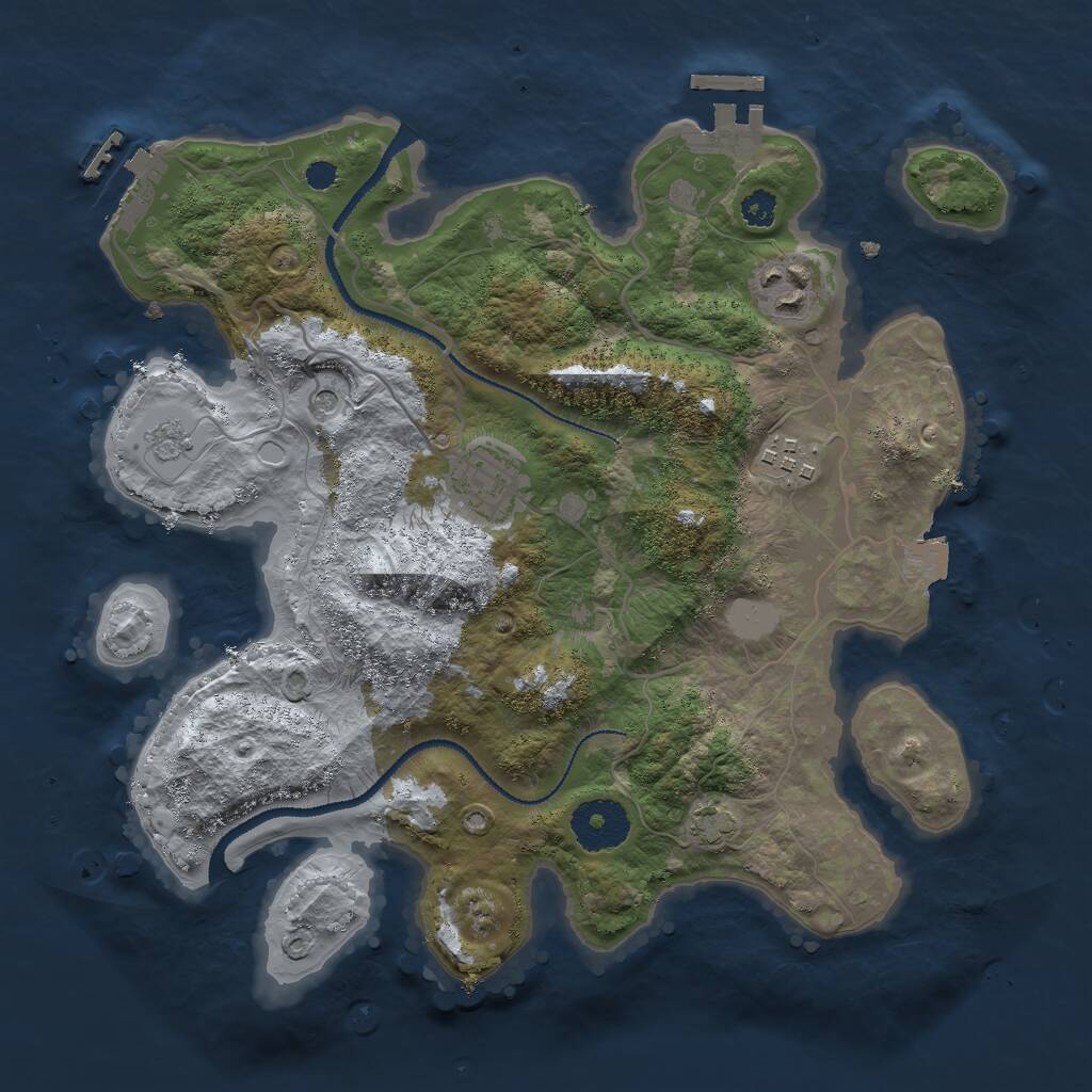 Rust Map: Procedural Map, Size: 3000, Seed: 754224, 9 Monuments