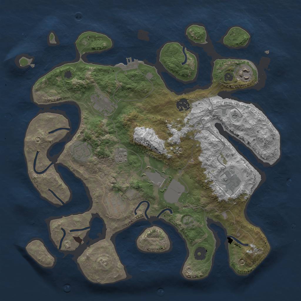 Rust Map: Procedural Map, Size: 3500, Seed: 1225566775, 12 Monuments